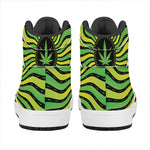 Psychedelic Cannabis Leaf Print High Top Leather Sneakers