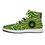Psychedelic Cannabis Leaf Print High Top Leather Sneakers