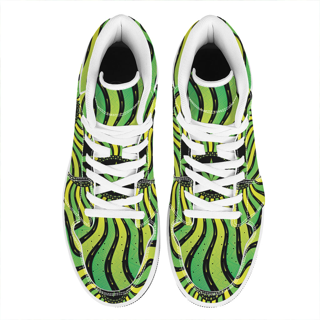 Psychedelic Cannabis Leaf Print High Top Leather Sneakers