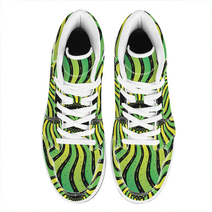 Psychedelic Cannabis Leaf Print High Top Leather Sneakers