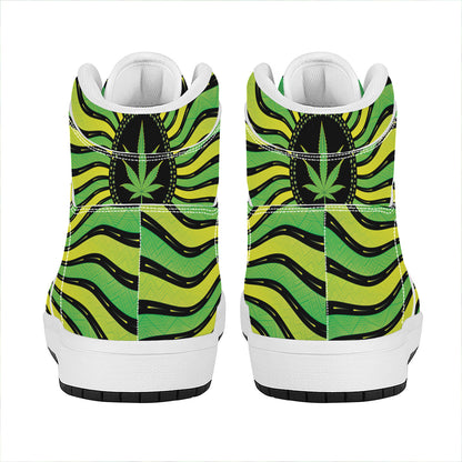Psychedelic Cannabis Leaf Print High Top Leather Sneakers