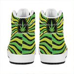 Psychedelic Cannabis Leaf Print High Top Leather Sneakers