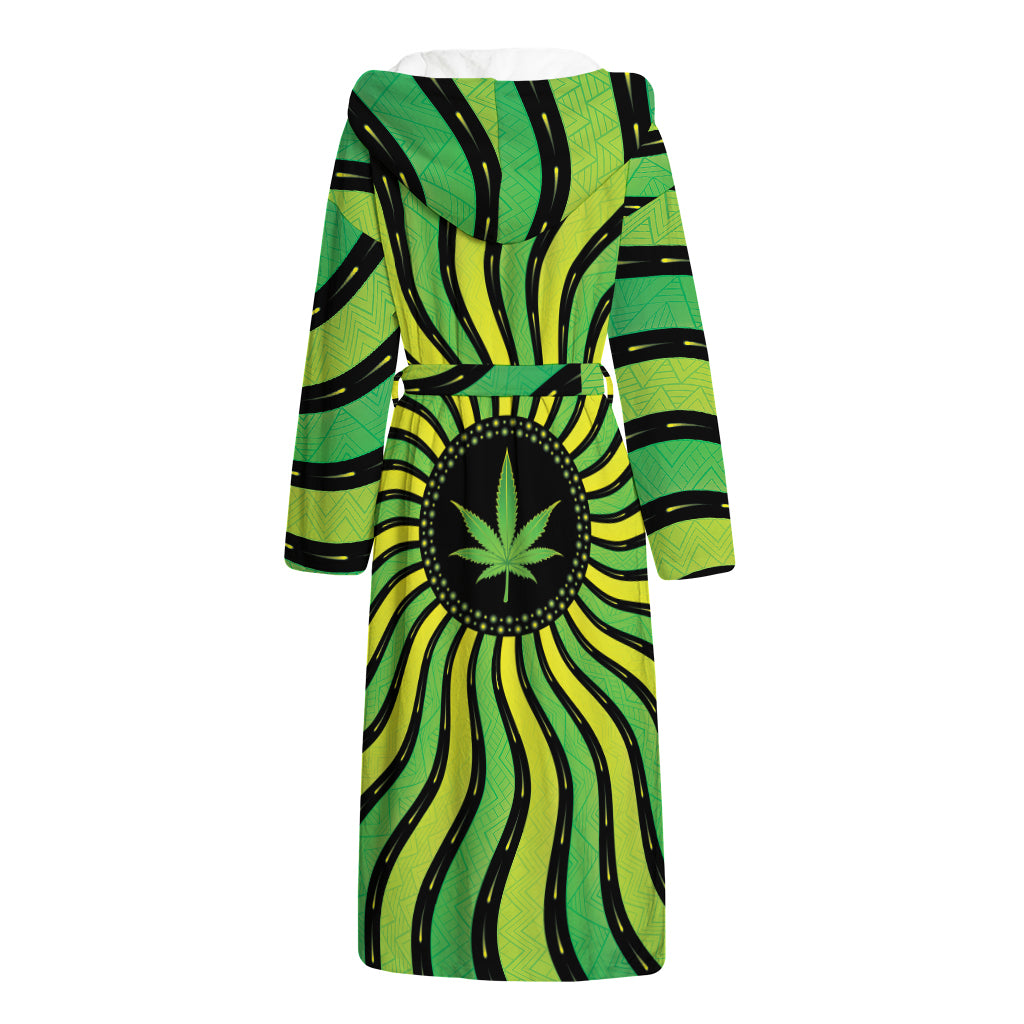 Psychedelic Cannabis Leaf Print Hooded Bathrobe