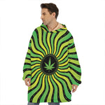 Psychedelic Cannabis Leaf Print Hoodie Blanket