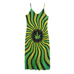 Psychedelic Cannabis Leaf Print Jersey Midi Cami Dress