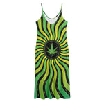 Psychedelic Cannabis Leaf Print Jersey Midi Cami Dress
