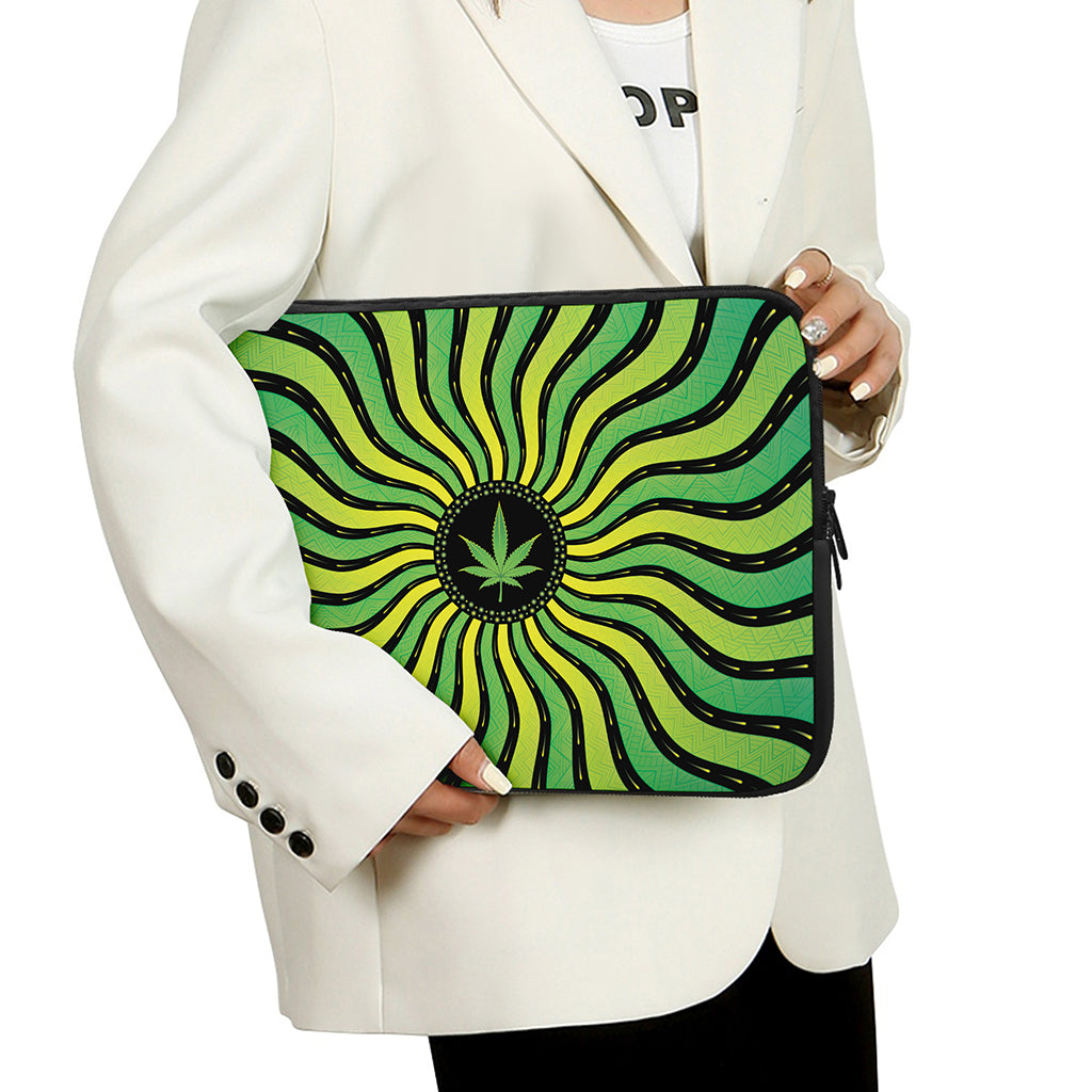 Psychedelic Cannabis Leaf Print Laptop Sleeve