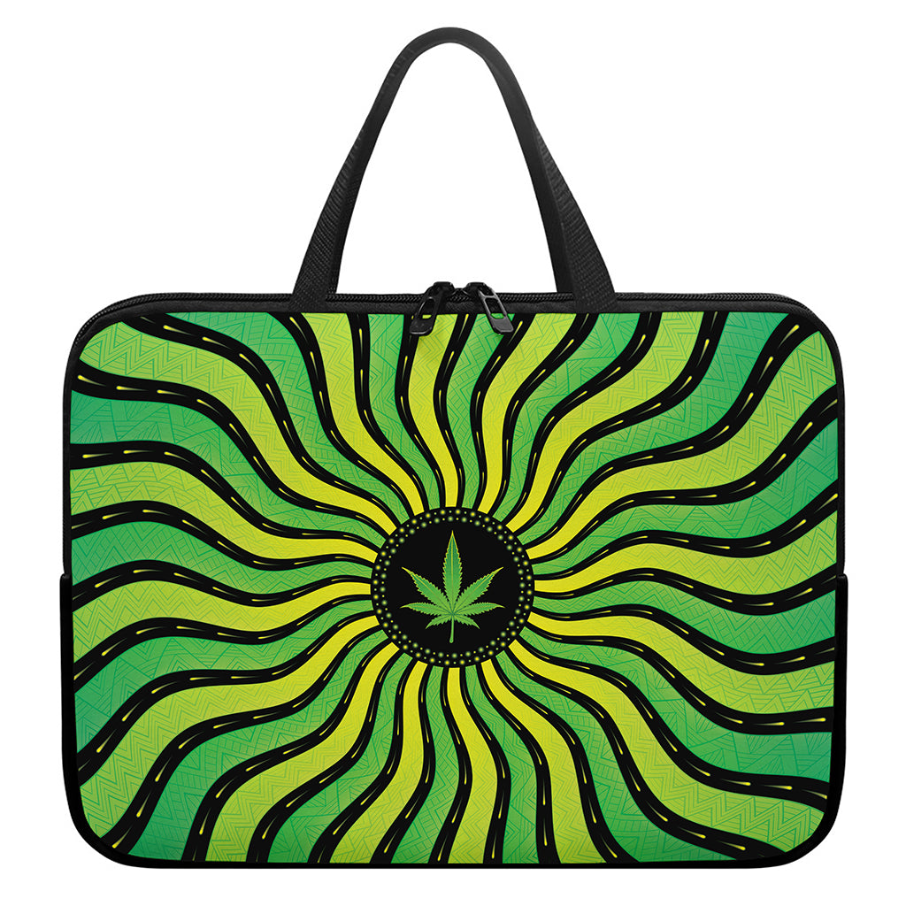 Psychedelic Cannabis Leaf Print Laptop Sleeve With Handle