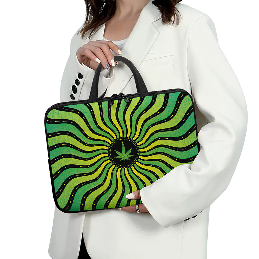 Psychedelic Cannabis Leaf Print Laptop Sleeve With Handle