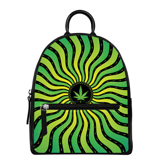 Psychedelic Cannabis Leaf Print Leather Backpack