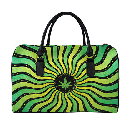 Psychedelic Cannabis Leaf Print Leather Duffle Bag