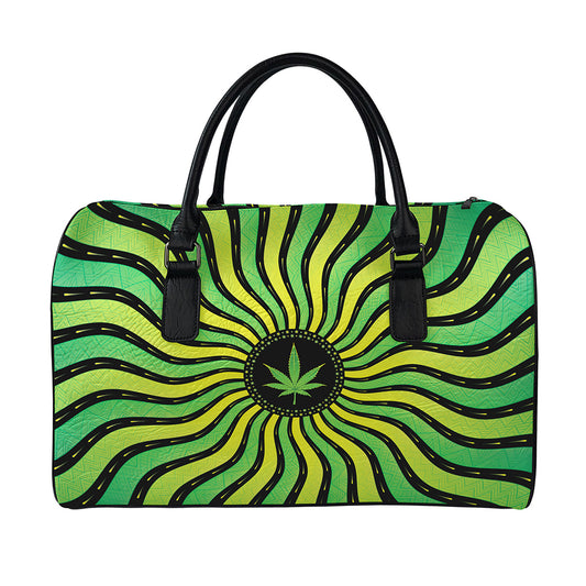 Psychedelic Cannabis Leaf Print Leather Duffle Bag
