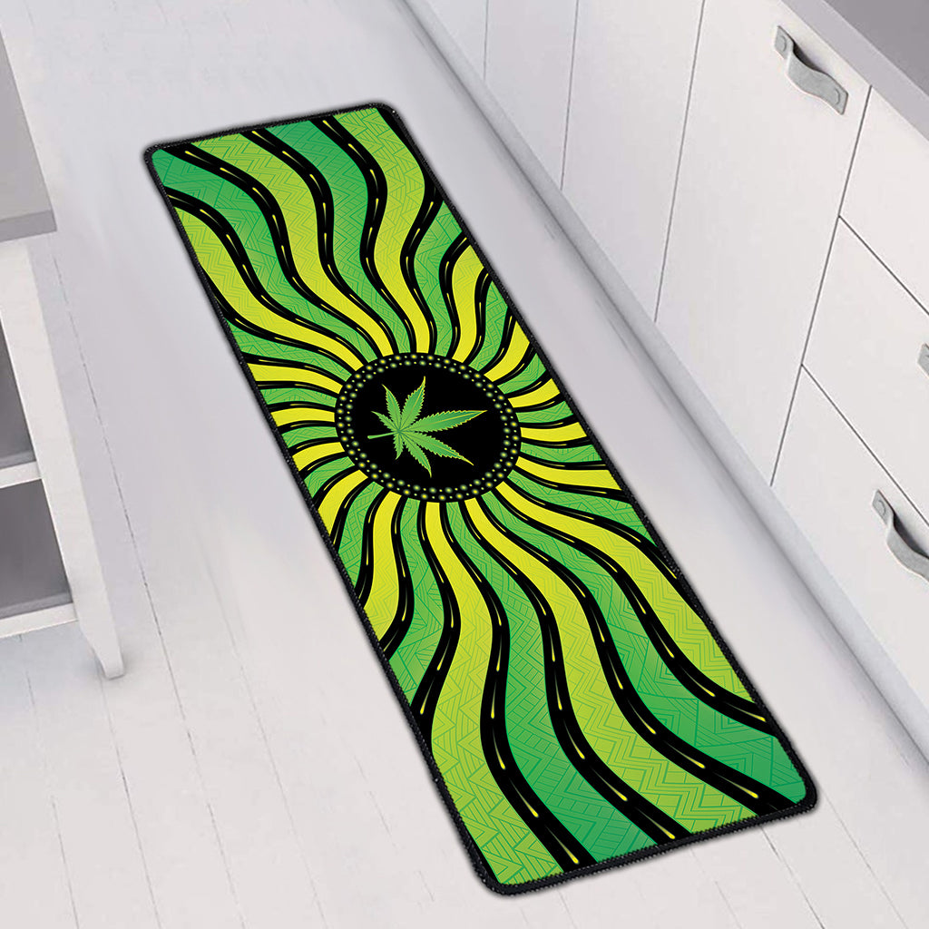Psychedelic Cannabis Leaf Print Long Kitchen Mat