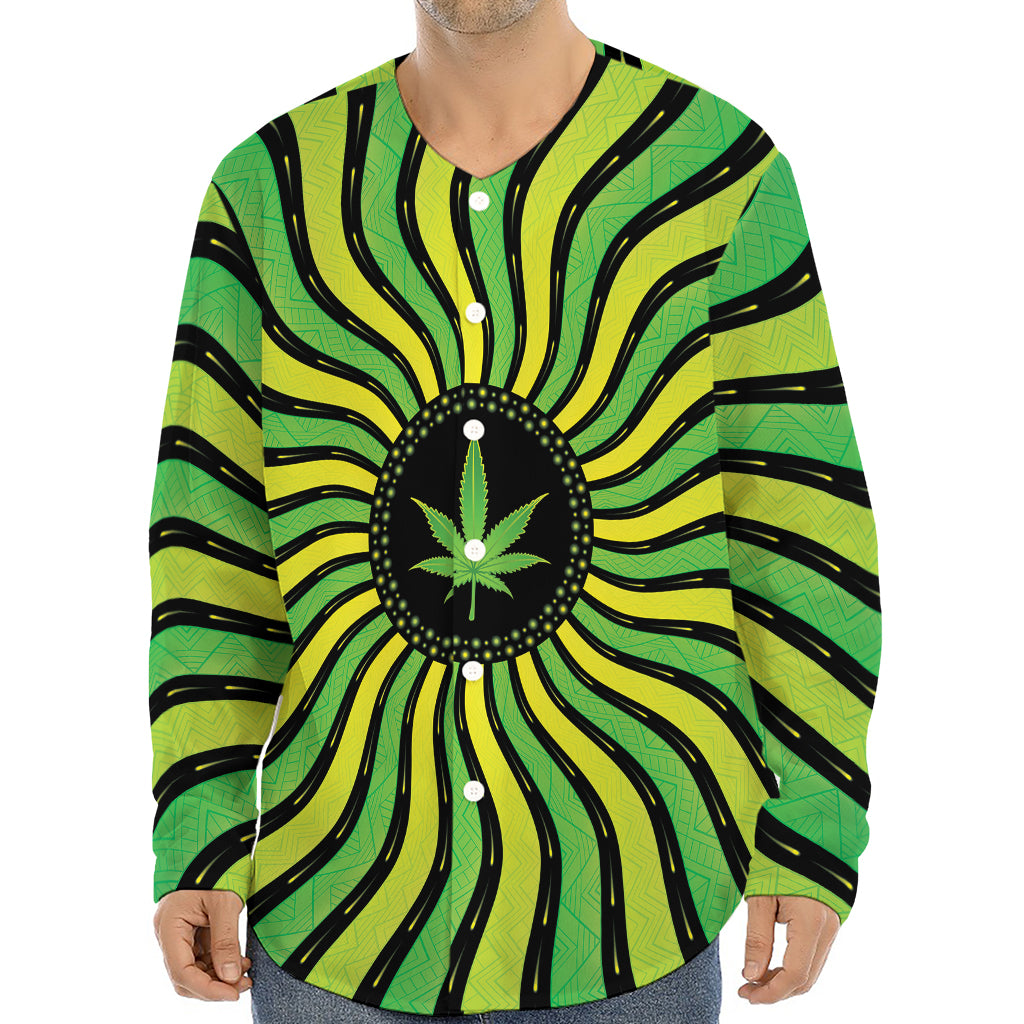 Psychedelic Cannabis Leaf Print Long Sleeve Baseball Jersey