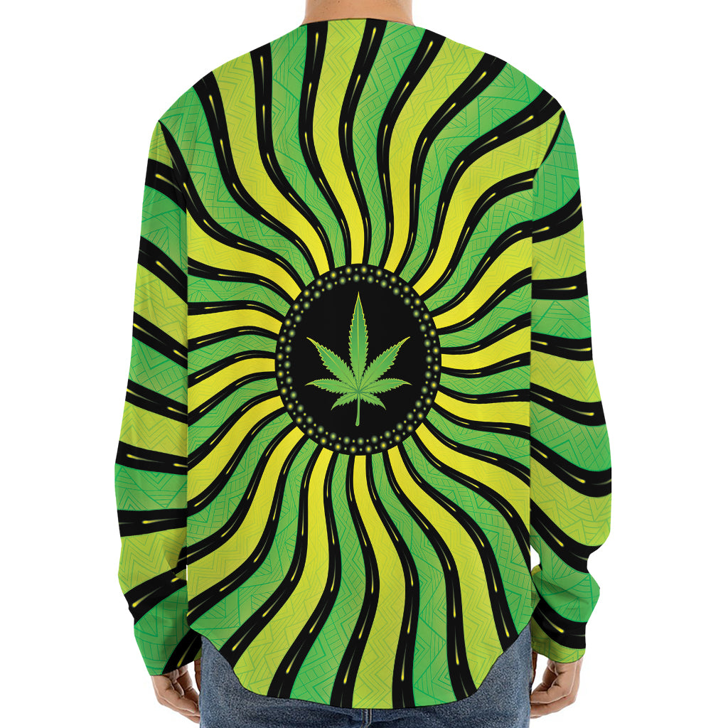 Psychedelic Cannabis Leaf Print Long Sleeve Baseball Jersey