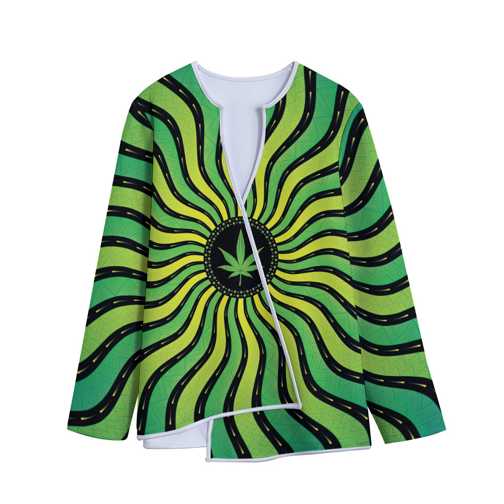 Psychedelic Cannabis Leaf Print Long Sleeve Short Coat