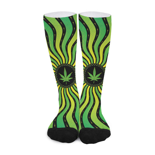Psychedelic Cannabis Leaf Print Long Socks
