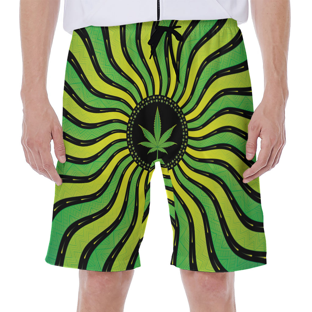 Psychedelic Cannabis Leaf Print Men's Beach Shorts