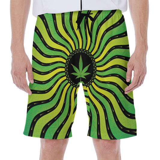 Psychedelic Cannabis Leaf Print Men's Beach Shorts