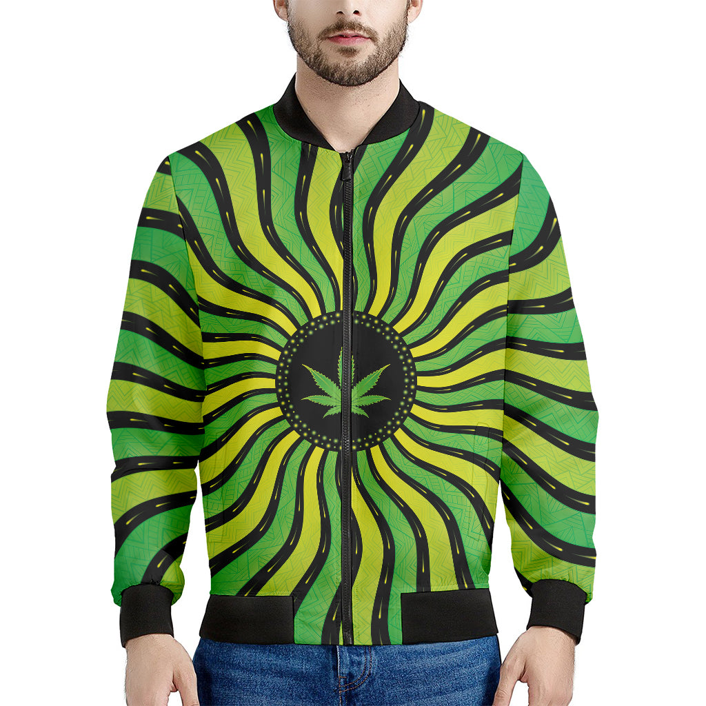 Psychedelic Cannabis Leaf Print Men's Bomber Jacket