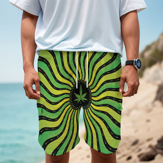 Psychedelic Cannabis Leaf Print Men's Cargo Shorts