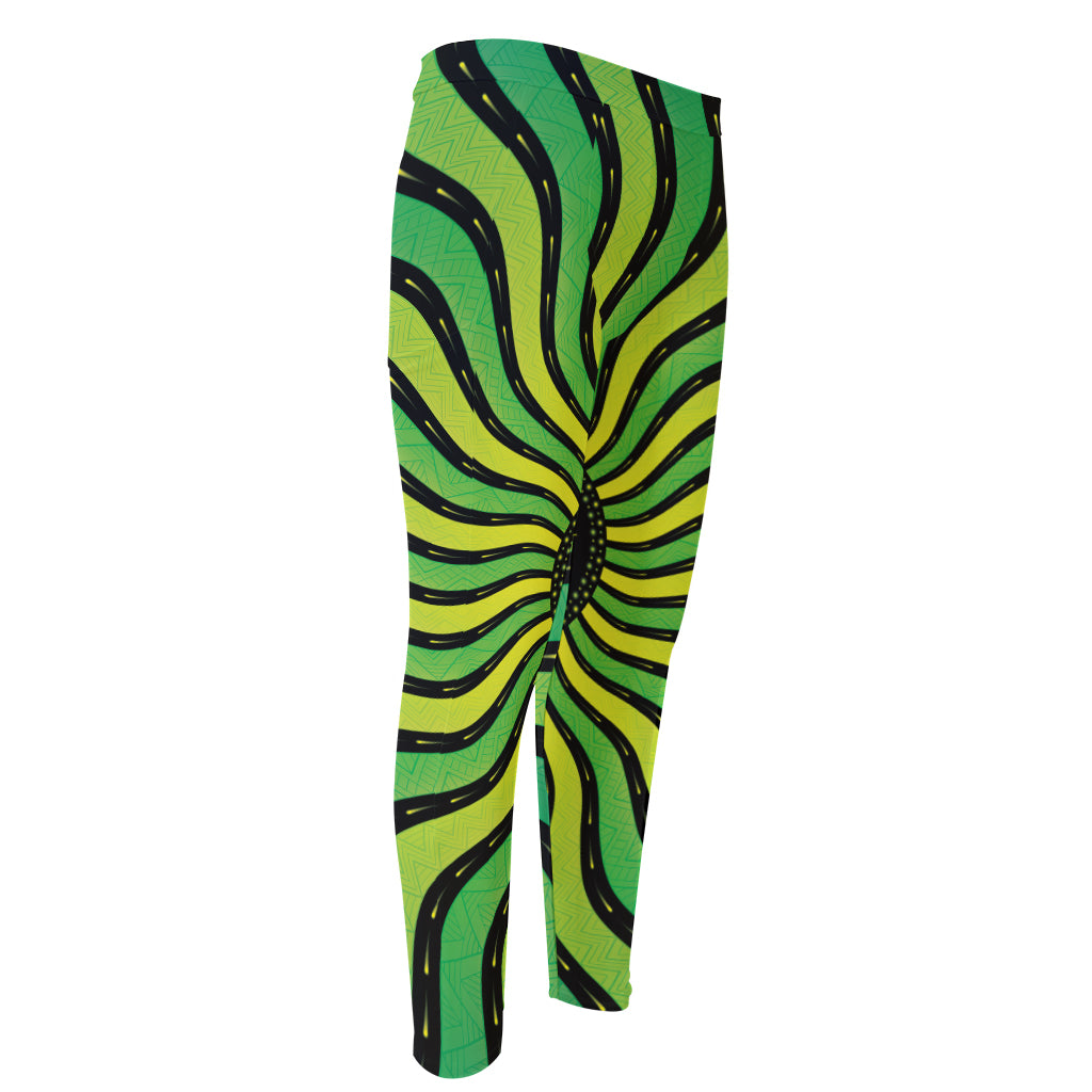 Psychedelic Cannabis Leaf Print Men's Compression Pants