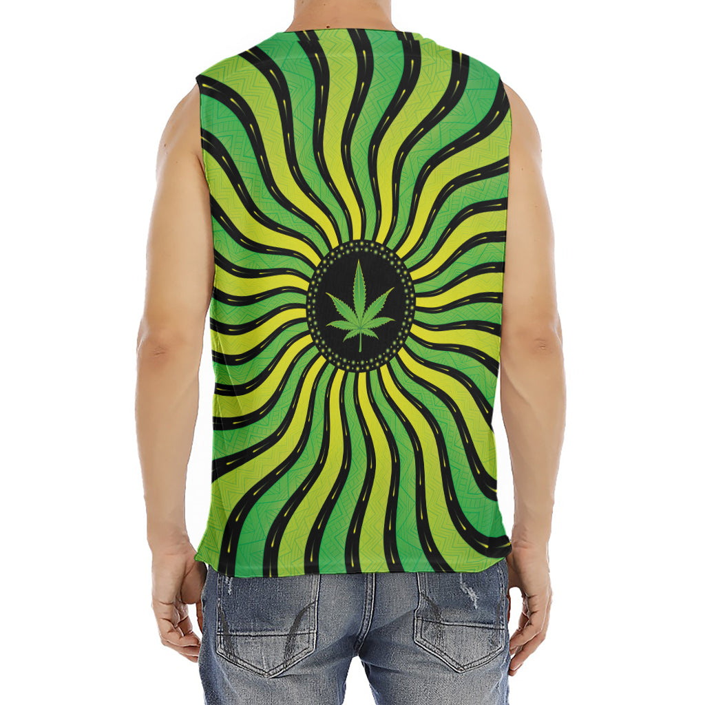 Psychedelic Cannabis Leaf Print Men's Fitness Tank Top