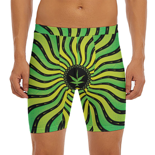 Psychedelic Cannabis Leaf Print Men's Long Boxer Briefs