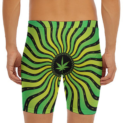 Psychedelic Cannabis Leaf Print Men's Long Boxer Briefs