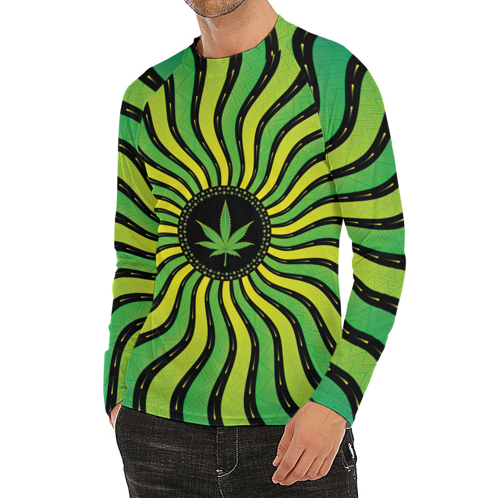Psychedelic Cannabis Leaf Print Men's Long Sleeve Rash Guard