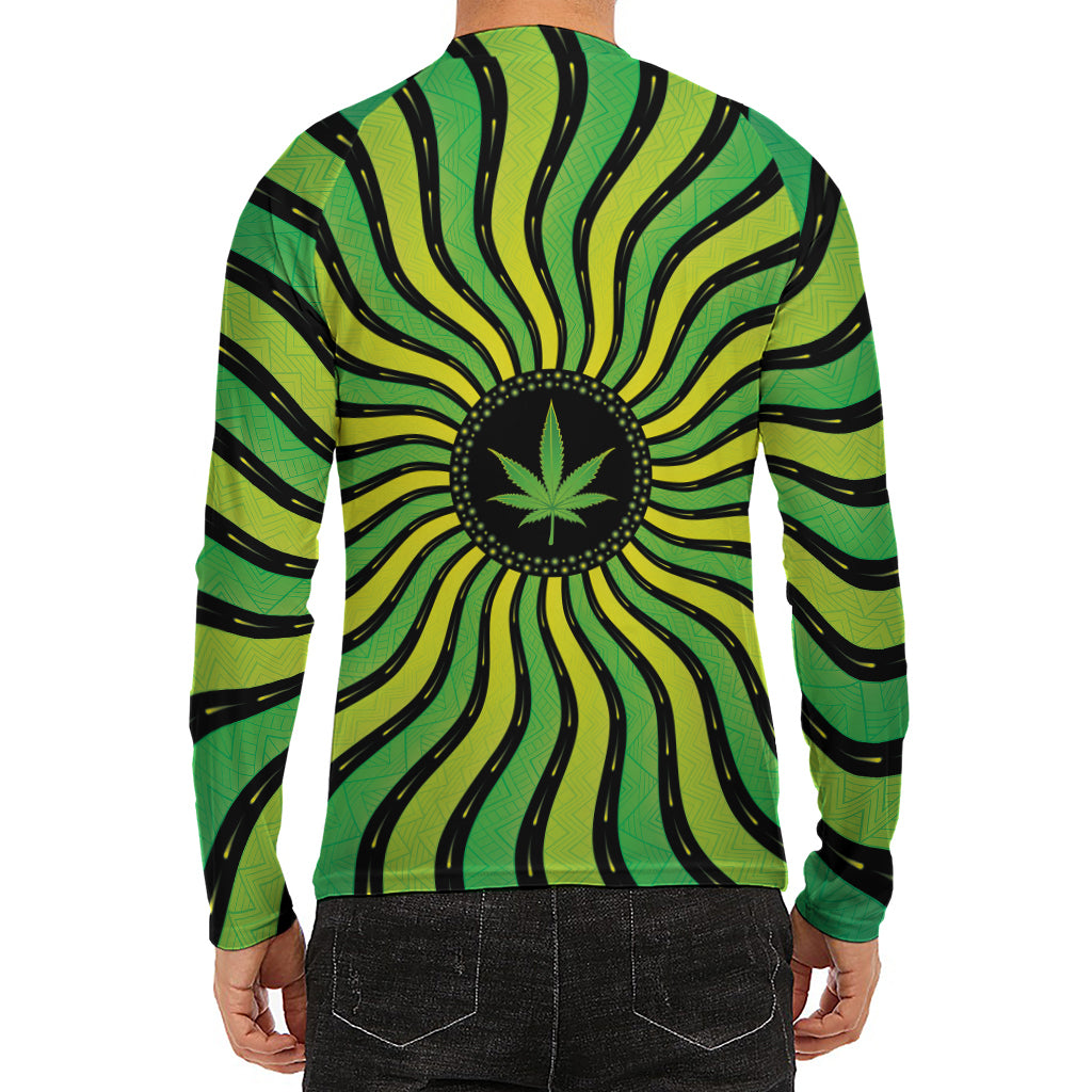 Psychedelic Cannabis Leaf Print Men's Long Sleeve Rash Guard