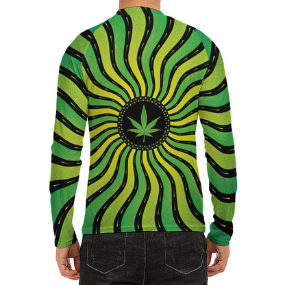Psychedelic Cannabis Leaf Print Men's Long Sleeve Rash Guard