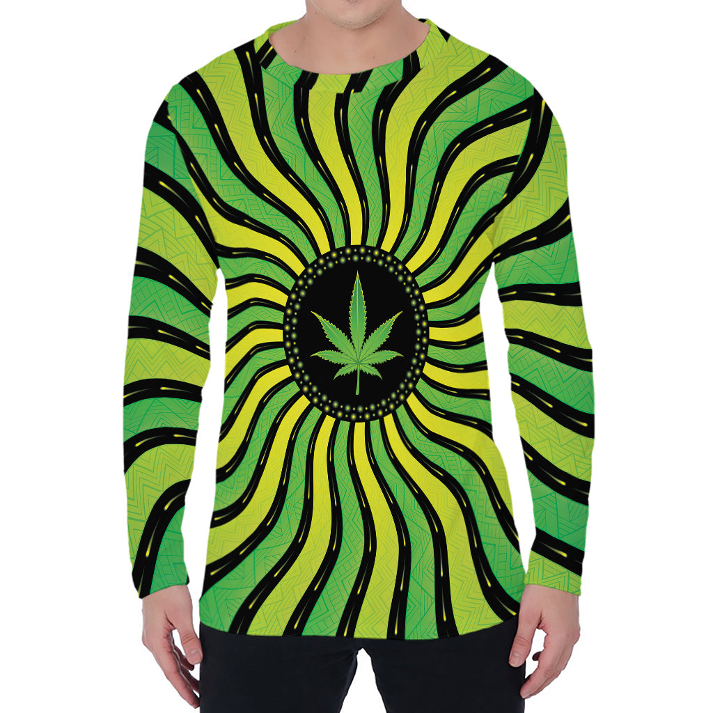 Psychedelic Cannabis Leaf Print Men's Long Sleeve T-Shirt