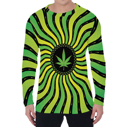 Psychedelic Cannabis Leaf Print Men's Long Sleeve T-Shirt