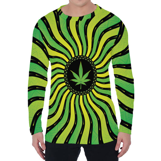 Psychedelic Cannabis Leaf Print Men's Long Sleeve T-Shirt