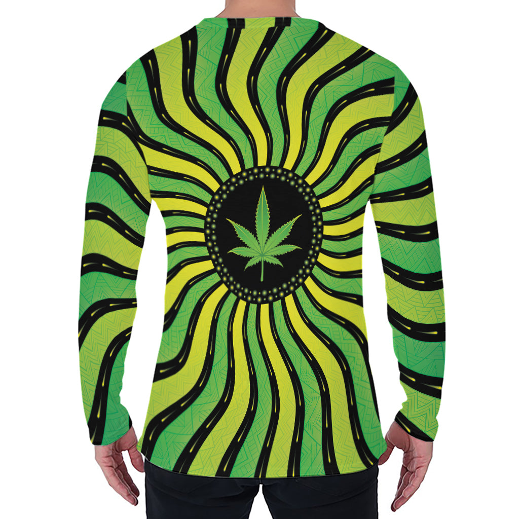 Psychedelic Cannabis Leaf Print Men's Long Sleeve T-Shirt