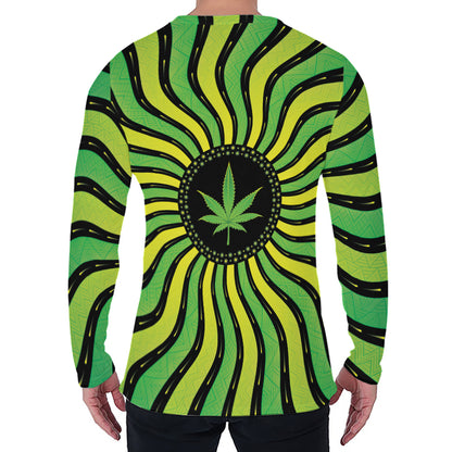 Psychedelic Cannabis Leaf Print Men's Long Sleeve T-Shirt