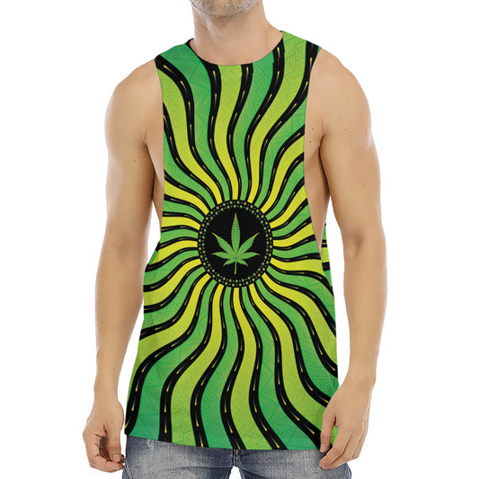 Psychedelic Cannabis Leaf Print Men's Muscle Tank Top