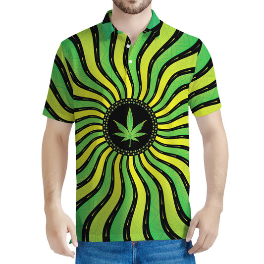 Psychedelic Cannabis Leaf Print Men's Polo Shirt