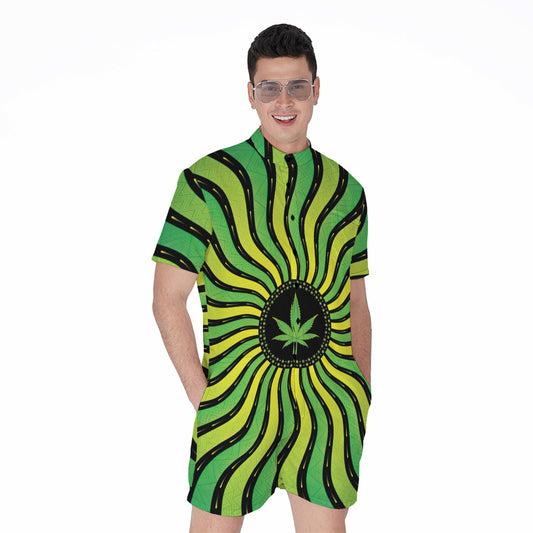 Psychedelic Cannabis Leaf Print Men's Rompers