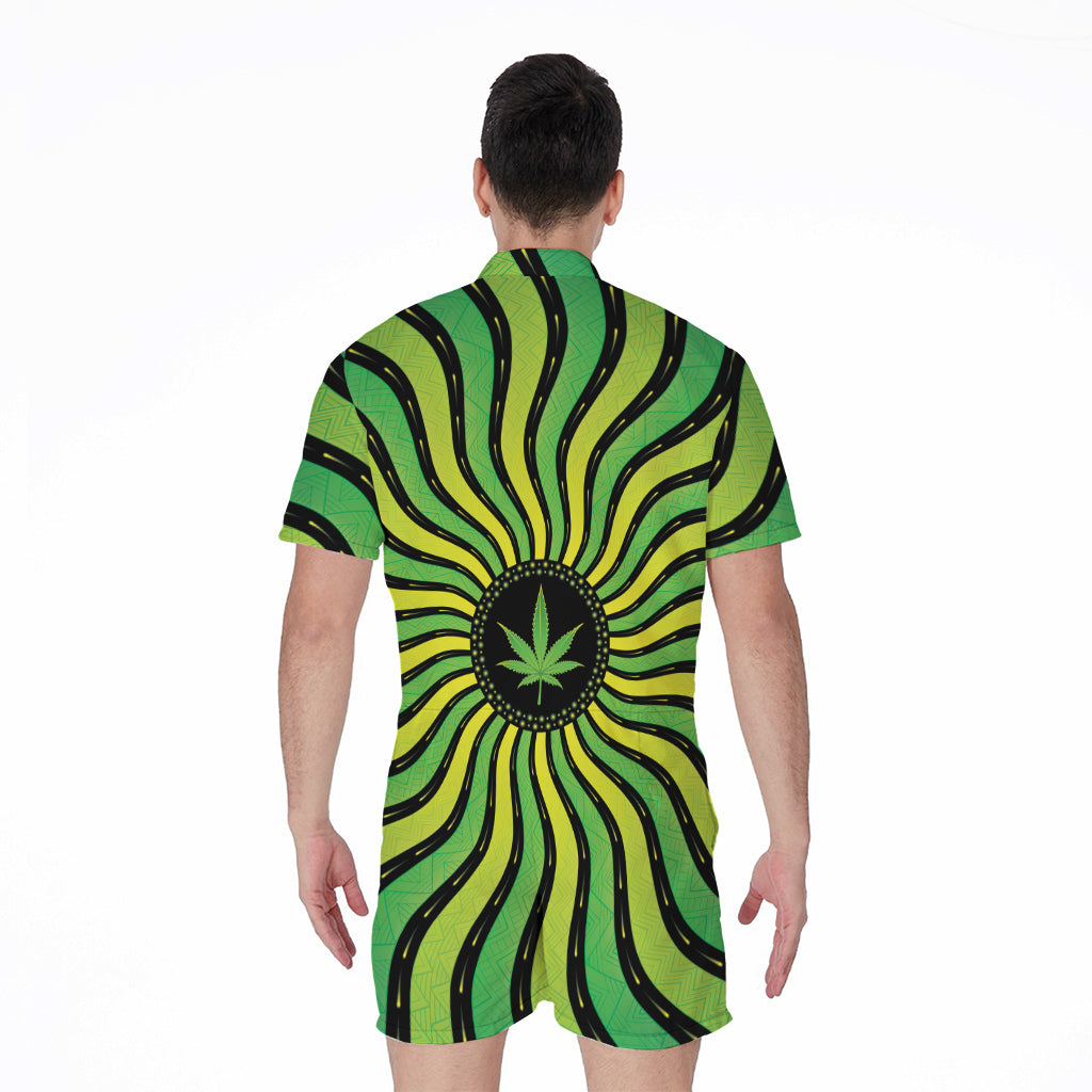 Psychedelic Cannabis Leaf Print Men's Rompers