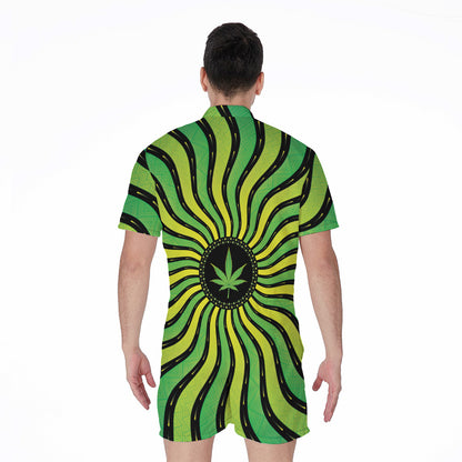Psychedelic Cannabis Leaf Print Men's Rompers