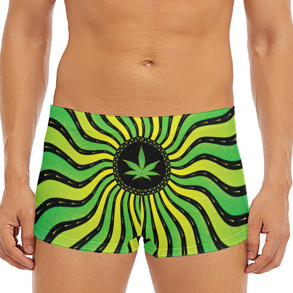 Psychedelic Cannabis Leaf Print Men's Short Boxer Briefs