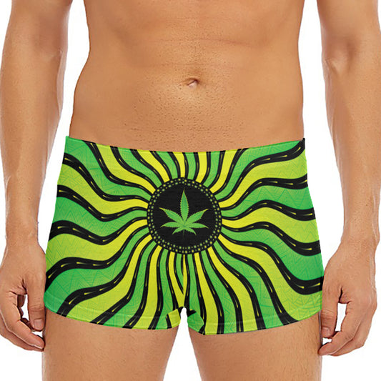 Psychedelic Cannabis Leaf Print Men's Short Boxer Briefs