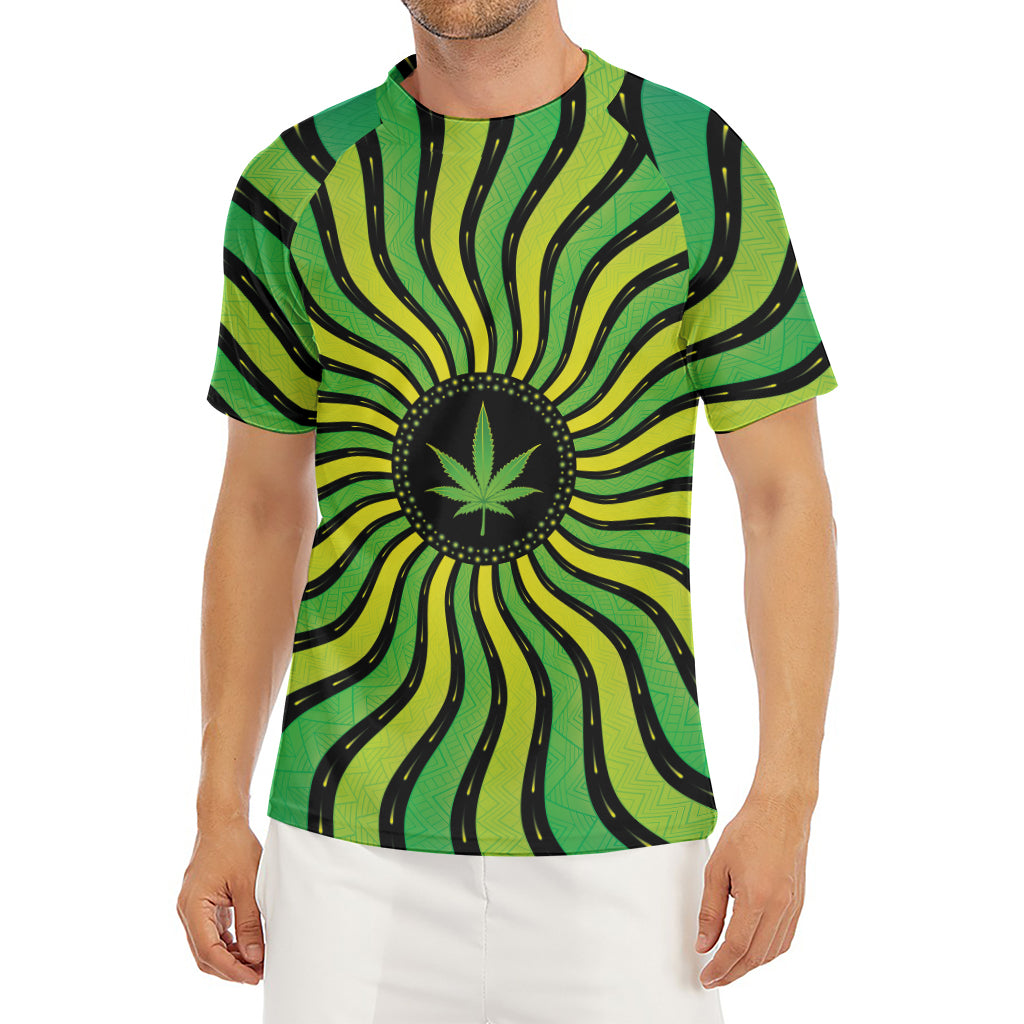 Psychedelic Cannabis Leaf Print Men's Short Sleeve Rash Guard
