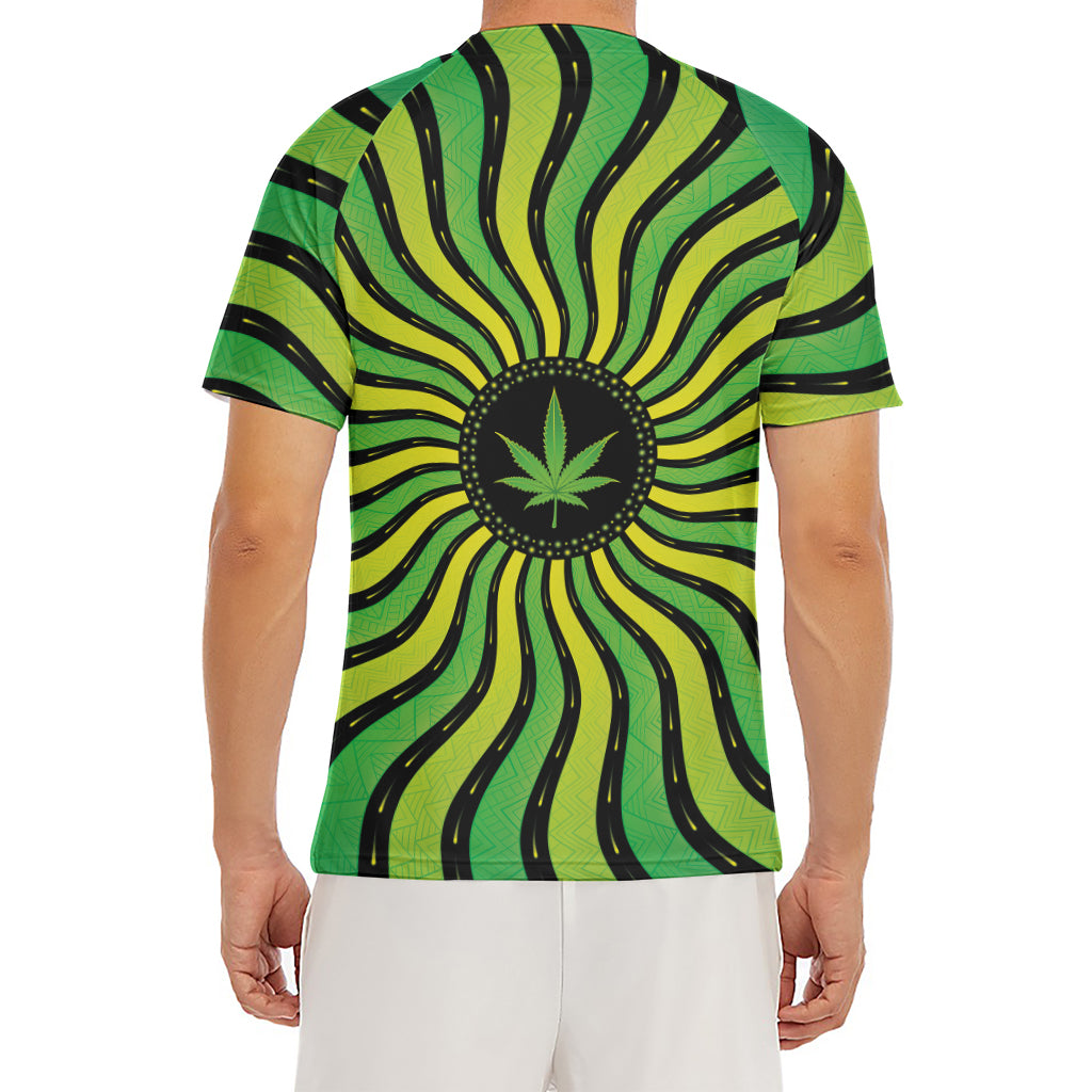 Psychedelic Cannabis Leaf Print Men's Short Sleeve Rash Guard