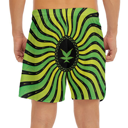 Psychedelic Cannabis Leaf Print Men's Split Running Shorts