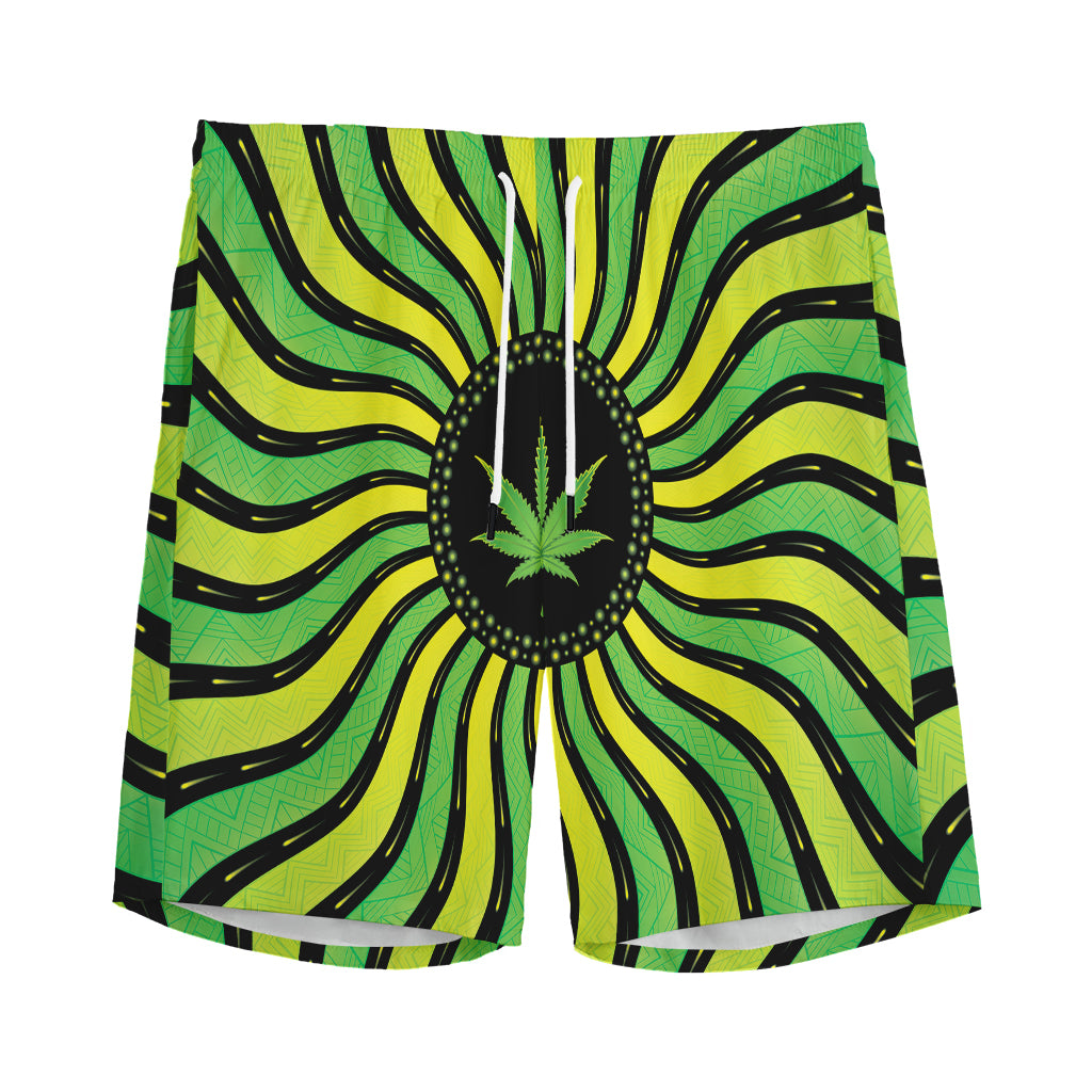 Psychedelic Cannabis Leaf Print Men's Sports Shorts