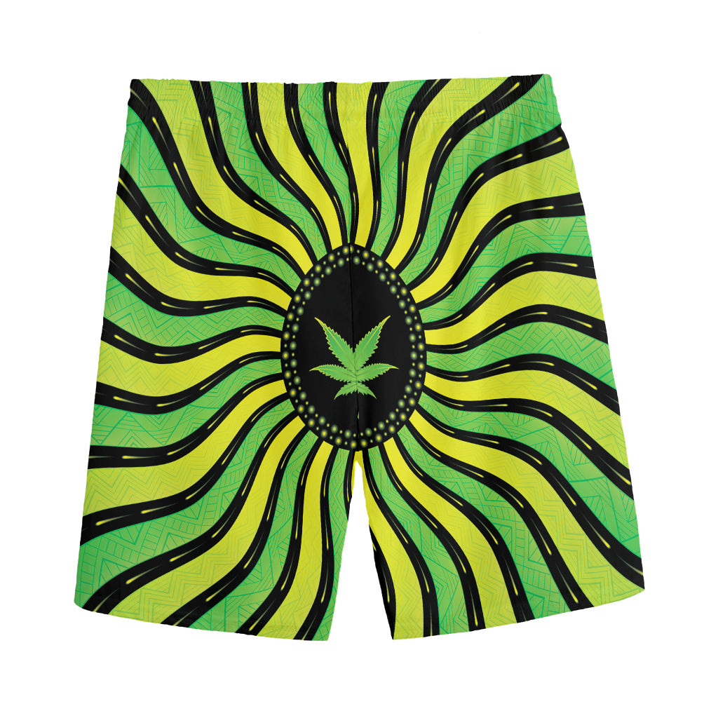 Psychedelic Cannabis Leaf Print Men's Sports Shorts