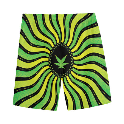 Psychedelic Cannabis Leaf Print Men's Sports Shorts